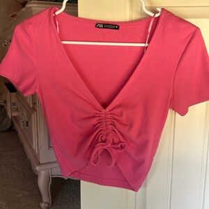 Zara pink short sleeve crop top
